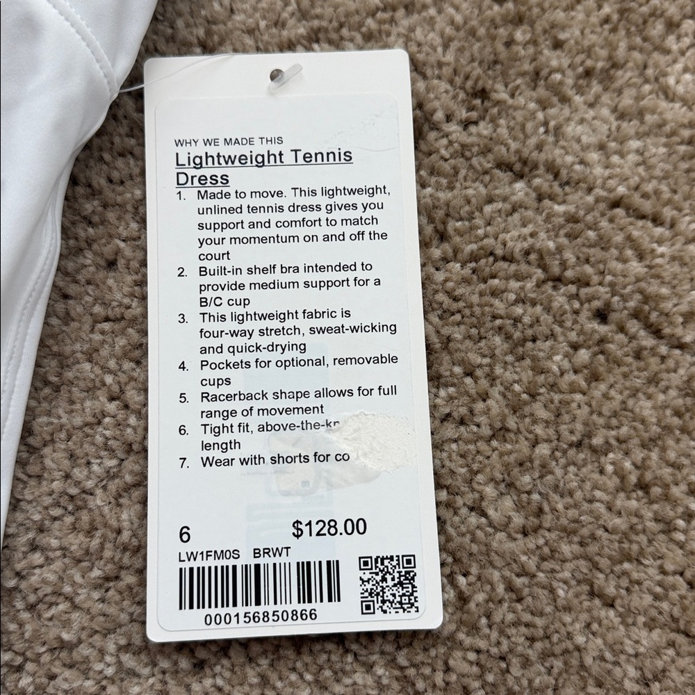 Lululemon White Racerback lightweight Tennis Dress with Built-In Shelf Bra - Picture 2 of 5